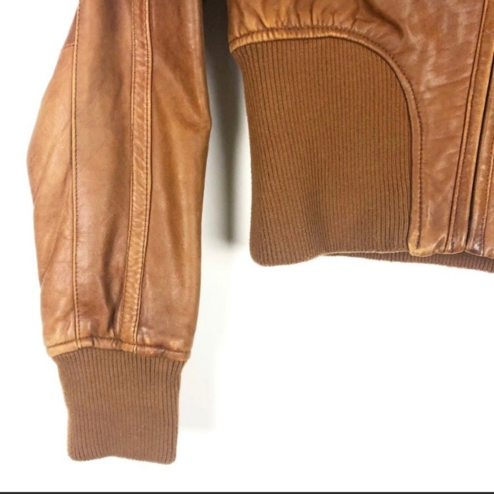 Knoles & Carter London Genuine Leather Cropped Aviator Jacket. Cognac. Size XL